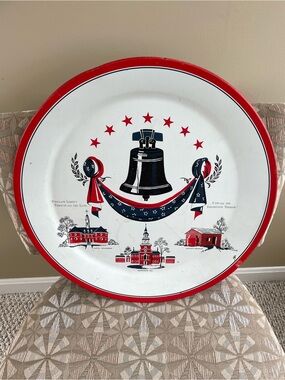 Vintage LIBERTY BELL Metal Round Serving Tray Toleware